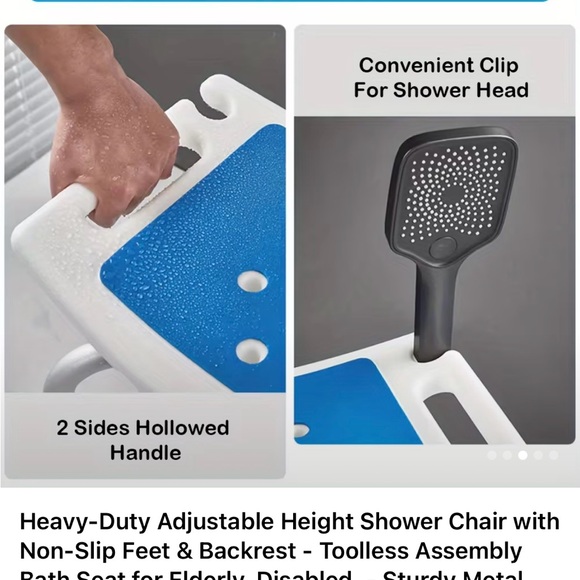 Adjustable Height Shower Chair with Blue Seat - Picture 3 of 3